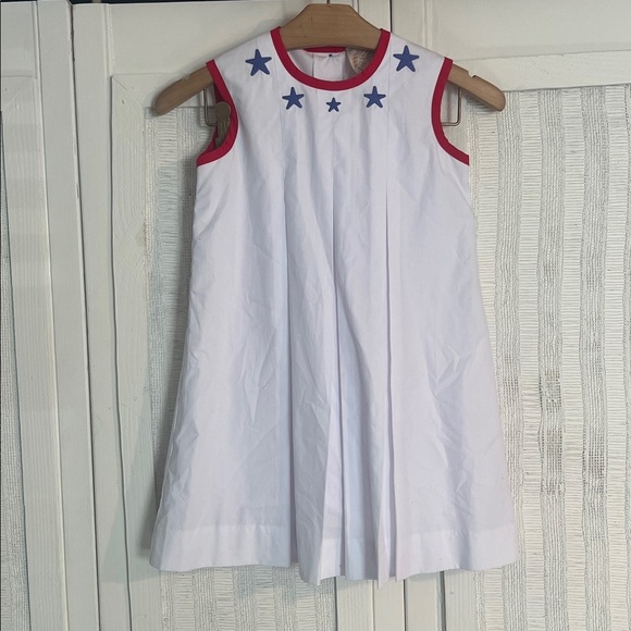 The Beaufort Bonnet Company White Dress with Blue Stars and Red Trim - Picture 3 of 6